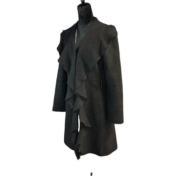 Just Cavall Virgin Wool Trench Coat Ruffle front sz 42 US 6 - Picture 5 of 13